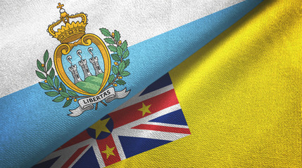 San Marino and Niue two flags textile cloth, fabric texture