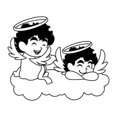 cute cupid angels in different poses on white background