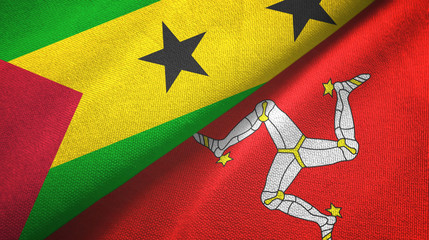 Sao Tome and Principe and Isle of Mann two flags textile cloth, fabric texture