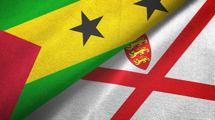 Sao Tome and Principe and Jersey two flags textile cloth, fabric texture
