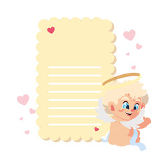 card valentines day with cupid angel , sheet to write
