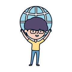 young man carrying world charity and donation