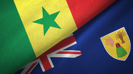 Fototapeta premium Senegal and Turks and Caicos Islands two flags textile cloth, fabric texture