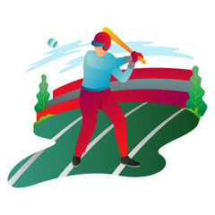 Illustration of a baseball player is releasing a ball that is thrown for landing page and mobile app