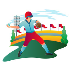 Illustration of baseball player is throwing the ball to his teammates at a baseball competition. Graphic resources for ui ux design, mobile app and website