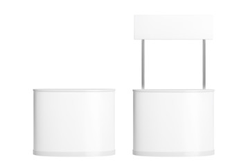 Promotion counter mockup. Isolated vector retail trade stand. White pos.