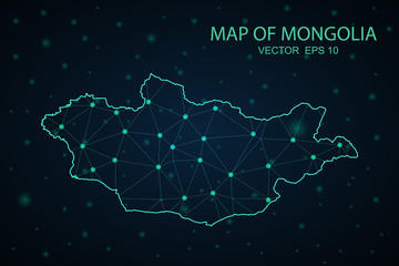 Map of Mongolia. Wire frame 3D mesh polygonal network line, design sphere, dot and structure. communications map of Mongolia. Vector Illustration EPS10.