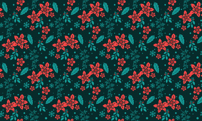 Modern red flower pattern background for Christmas, with leaf and flower concept.