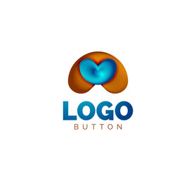 Abstract round shape logo template. Minimal geometrical design, 3d geometric bold symbol in relief style with color blend steps effect. Vector Illustration