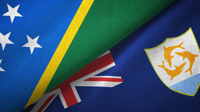 Solomon Islands and Anguilla two flags textile cloth, fabric texture
