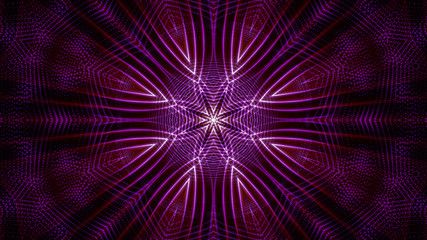 kaleidoscope patterns of purple round luminous particles. abstract background. 3d render illustration
