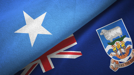 Somalia and Falkland Islands two flags textile cloth, fabric texture