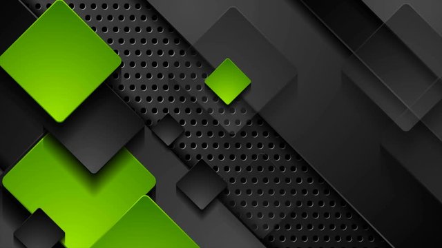 Green and black moving squares on dark perforated metallic background. Abstract technology motion design. Seamless looping. Video animation Ultra HD 4K 3840x2160