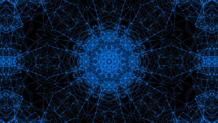 kaleidoscope patterns of blue particles. abstract background. 3d render illustration