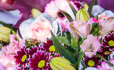 Wall of flowers in a flower shop
