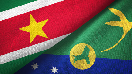 Suriname and Christmas Island two flags textile cloth, fabric texture