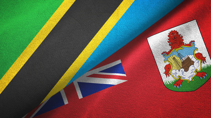 Fototapeta premium Tanzania and Bermuda two flags textile cloth, fabric texture