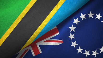 Fototapeta na wymiar Tanzania and Cook Islands two flags textile cloth, fabric texture