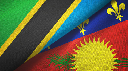 Tanzania and Guadeloupe two flags textile cloth, fabric texture