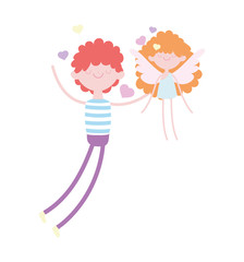 happy valentines day, young man and cute cupid love heart