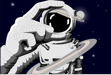 astronauta mirando atravez de uno anillo en el espacio con la luna de fondo © marco