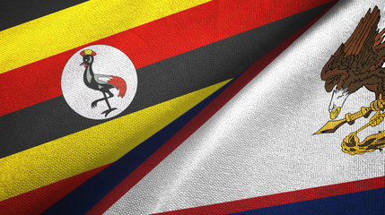 Fototapeta premium Uganda and American Samoa two flags textile cloth, fabric texture