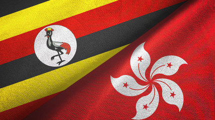 Uganda and Hong Kong two flags textile cloth, fabric texture