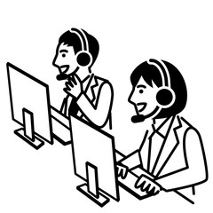 Call center operator. man and woman in headset. Vector illustration.
