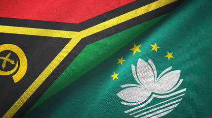 Vanuatu and Macau two flags textile cloth, fabric texture