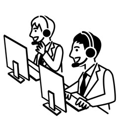 Call center operator. men in headset. Vector illustration.