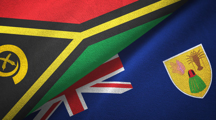 Fototapeta premium Vanuatu and Turks and Caicos Islands two flags textile cloth, fabric texture