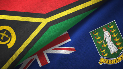 Fototapeta premium Vanuatu and Virgin Islands British two flags textile cloth, fabric texture
