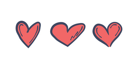 Valentine's day doodle hearts. Set of love heart illustrations.