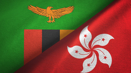 Zambia and Hong Kong two flags textile cloth, fabric texture