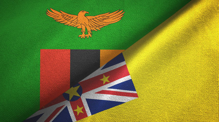 Zambia and Niue two flags textile cloth, fabric texture