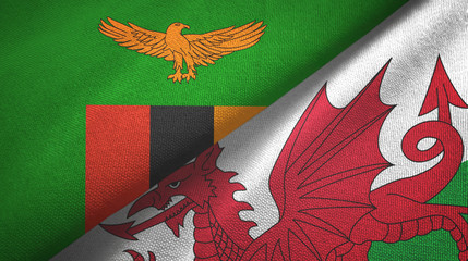 Zambia and Wales two flags textile cloth, fabric texture