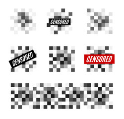 Pixel Censored Sign Different Types Set. Vector