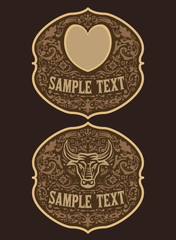 Cowboy Belt Buckle, Western style Heart and Bull vector design.