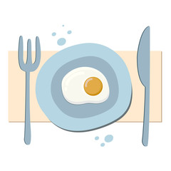 Fried eggs. Omelet drawing. Vector color illustration of breakfast. Drawing in cartoon style.