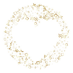 Memphis style geometric confetti vector background of triangle circle square shapes, chevron wavy lines.