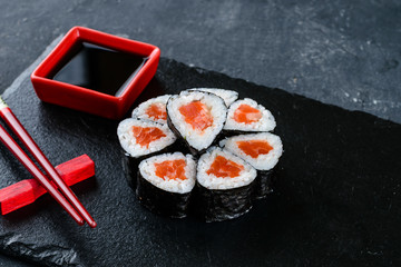 black shale poppy sushi close-up