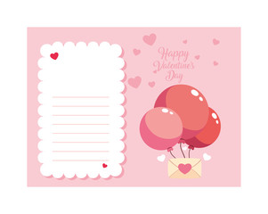 envelope with helium balloons , valentines day card