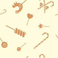 Lollipop background - Vector seamless pattern solid silhouettes of sugar candy, caramel, sweet snack and other sweets for graphic design