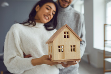 Concept of family buying lease sale selling house property real estate apartment.