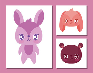 Cute bear and rabbits cartoons vector design