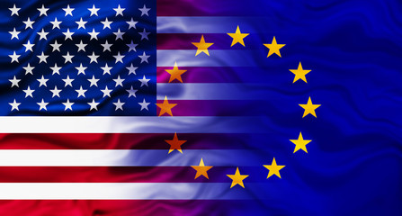 USA - EU Flags waving together