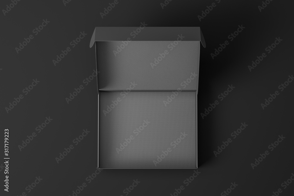 Fototapete top view of a empty open realistic cardboard black box. mock up. 3d rendering