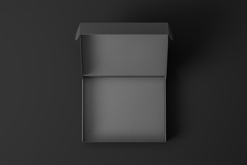 Top view of a empty open realistic cardboard black box. Mock up. 3d rendering