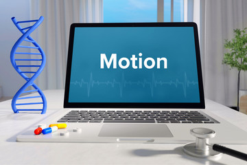 Motion – Medicine/health. Computer in the office with term on the screen. Science/healthcare