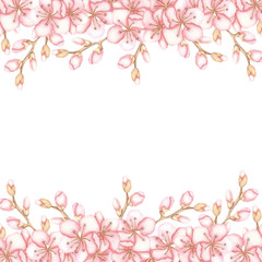 Fototapeta na wymiar Frame of spring pink flowers
